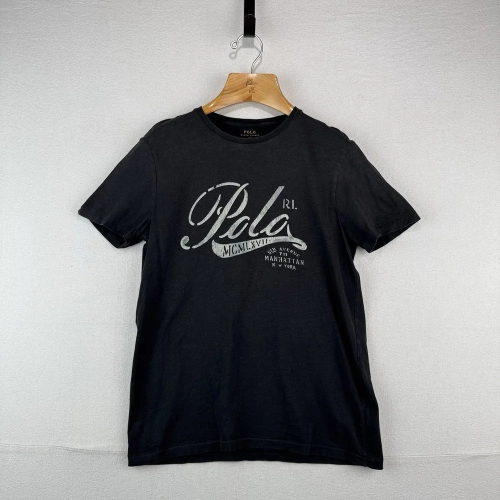 Polo Ralph Lauren Mens M Quality Goods T-Shirt Black RL 5th Avenue Custom Fit